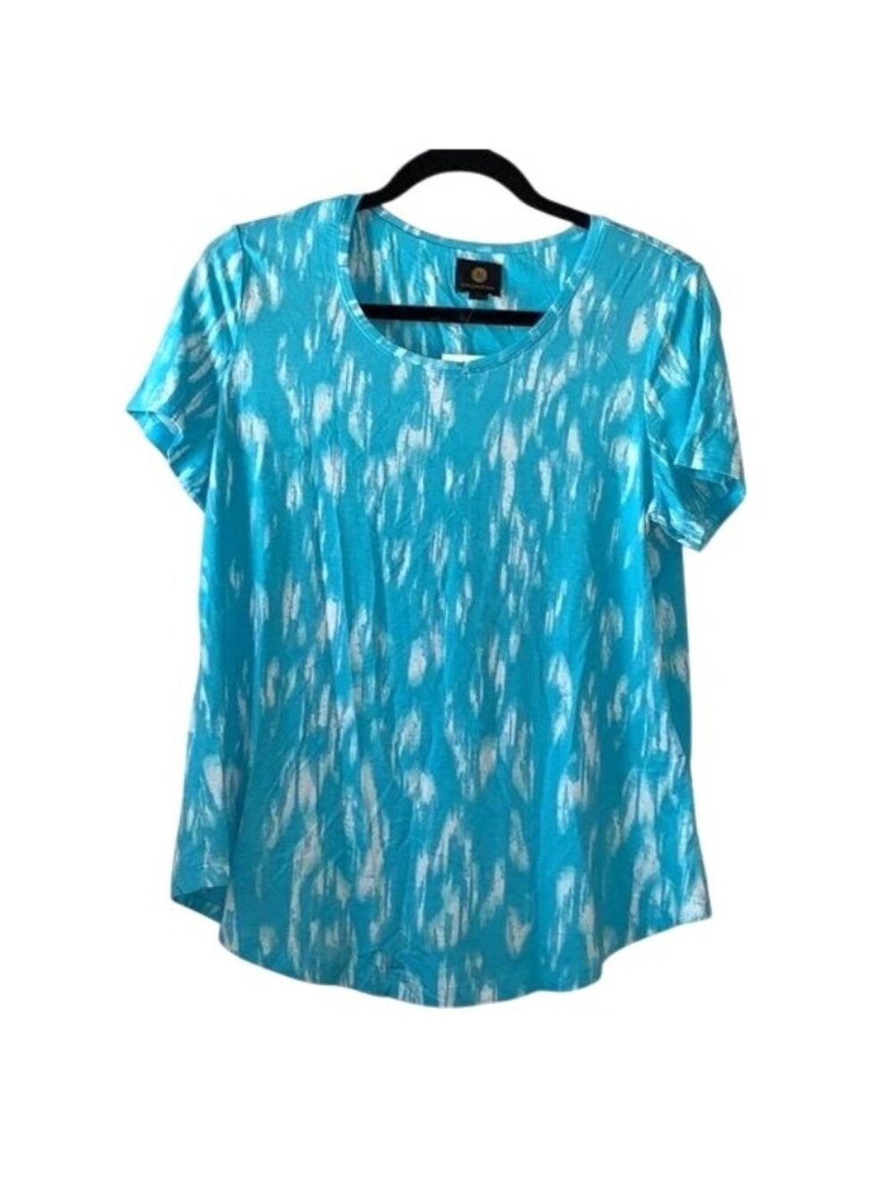 JM Collection Petites Medium Seaf Blue Combo Abstract Print Rayon Blend Short Sl